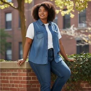 Buffalo Denim Sleeveless Button-Front Shirt - Blue size xl